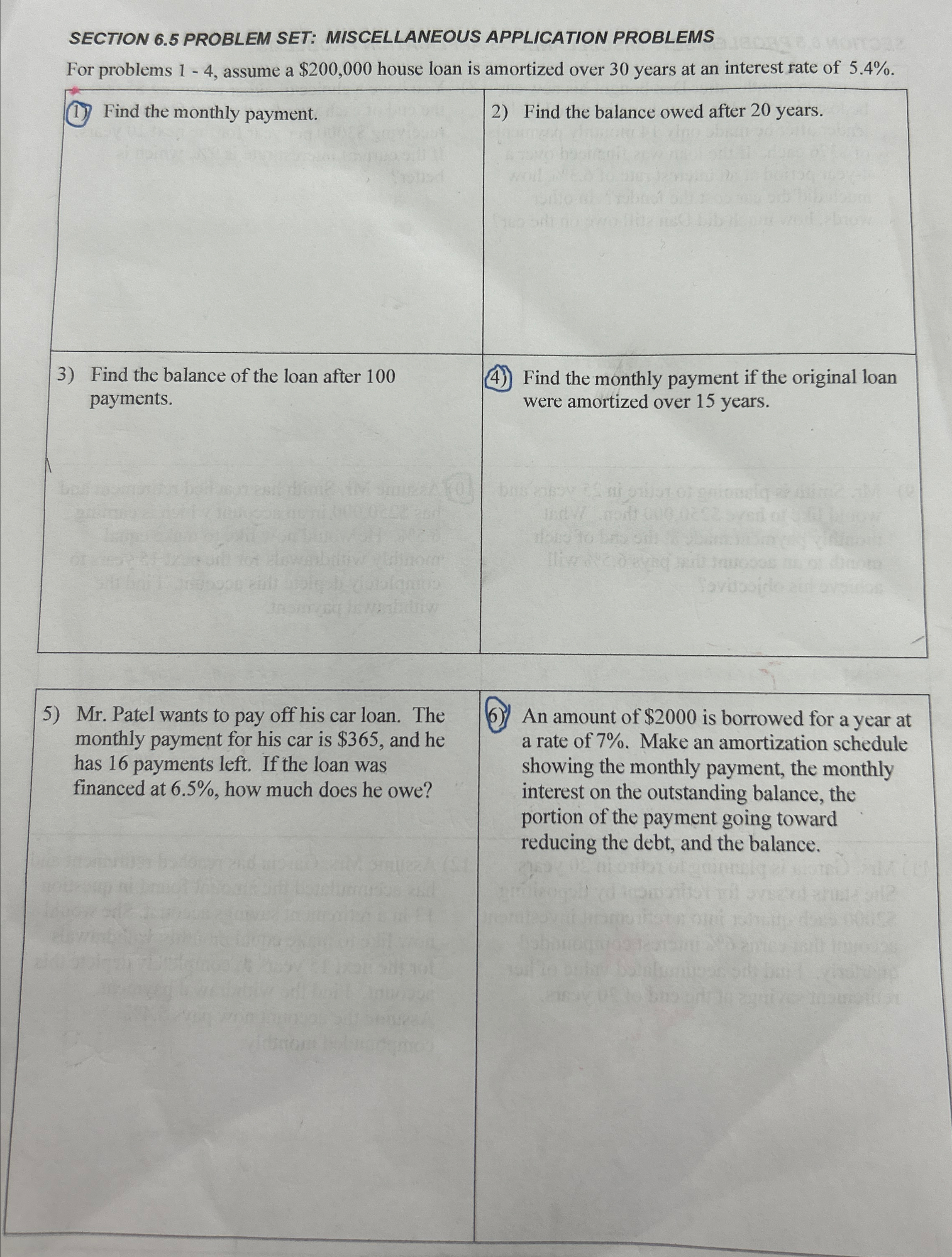  SECTION 6.5 PROBLEM SET: MISCELLANEOUS APPLICATION PROBLEMS For problems 1-4, assume
