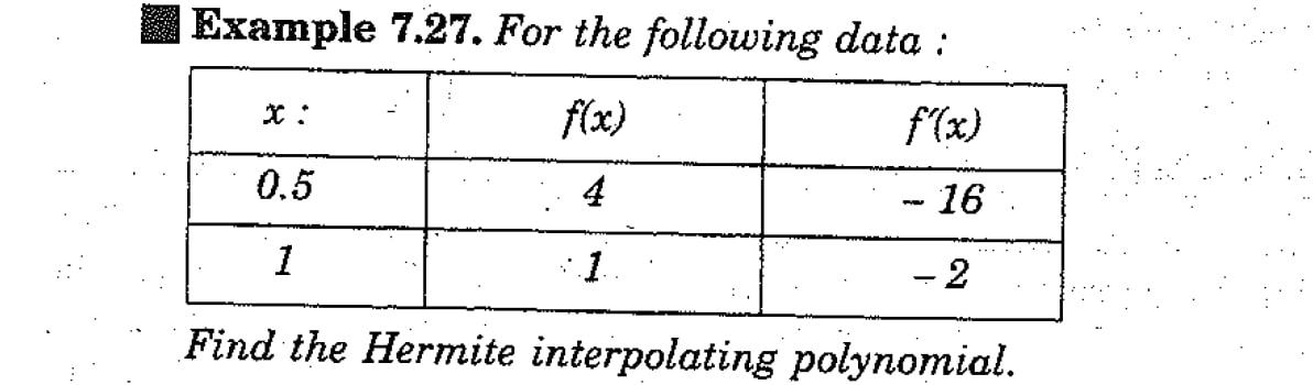  Example 7.27. For the following data : f(x) f'(x) 0.5 4