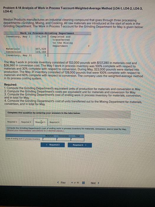 an industrial cleaning compound that goes through three processing departments-Grinding, Mixing, and