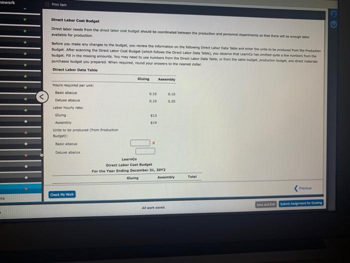 2012, its second year of operations, by preparing budgets from its master