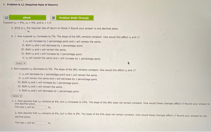  7. Problem 8.12 (Required Rate of Return) eBook Problem Walk-Through Supposera