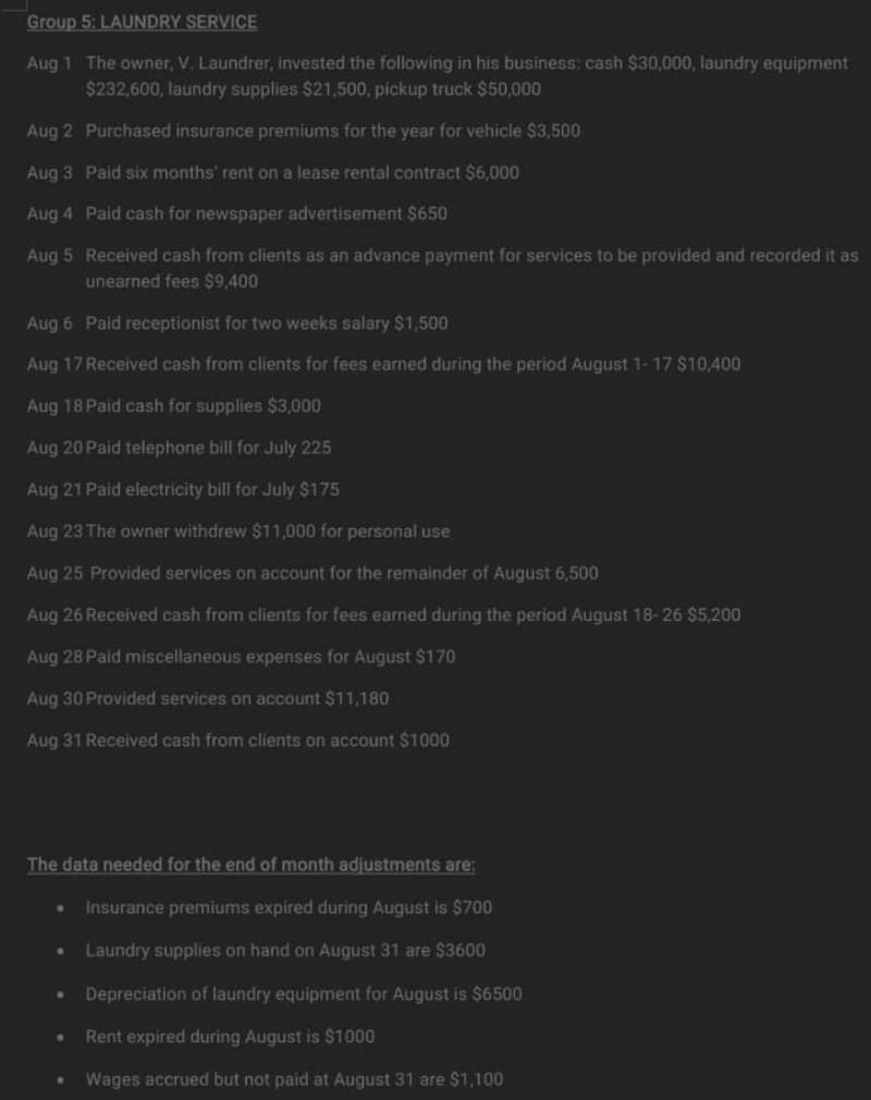  Given the above information, please complete the below instruction Group 5: