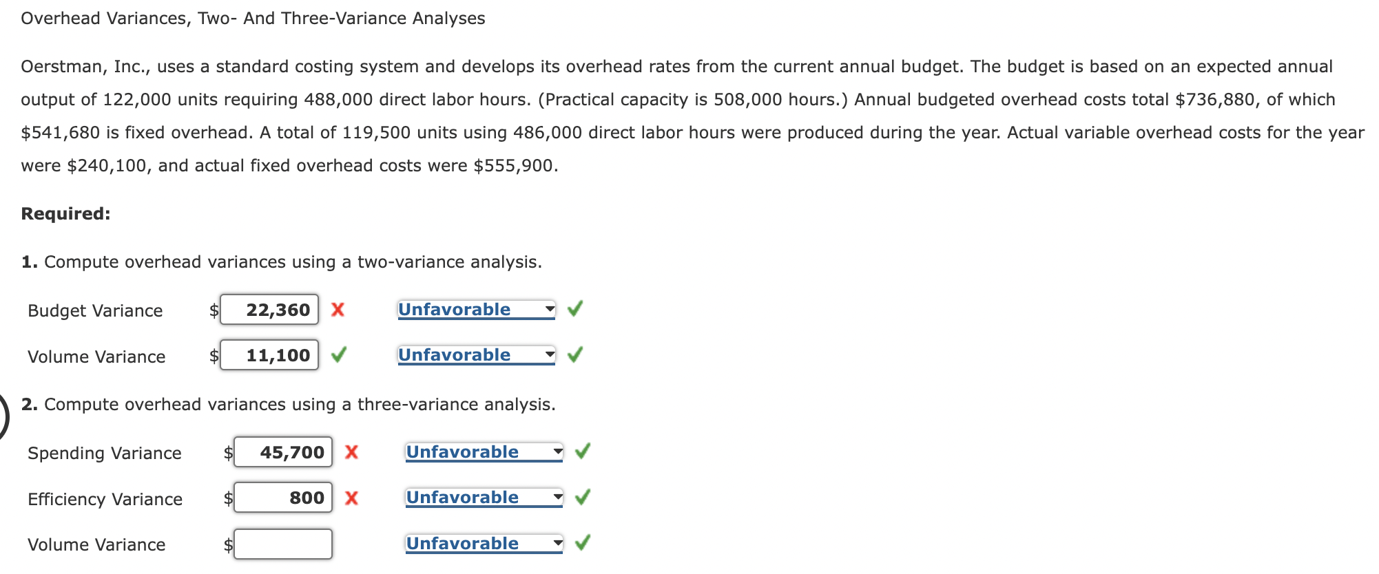  Overhead Variances, Two- And Three-Variance Analyses Oerstman, Inc., uses a standard