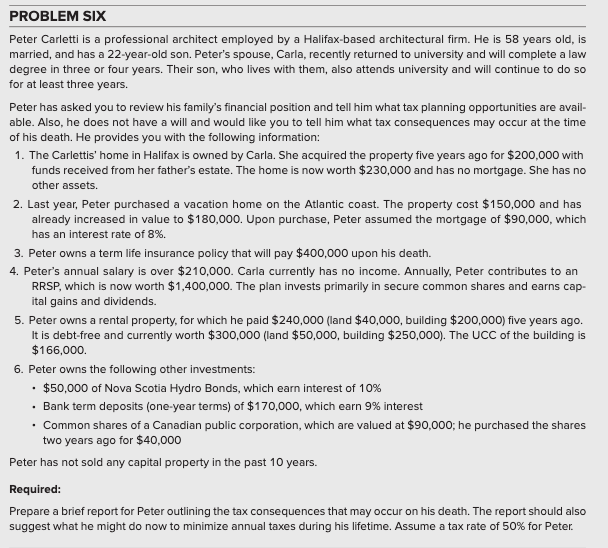 PROBLEM SIX Peter Carletti is a professional architect employed by a