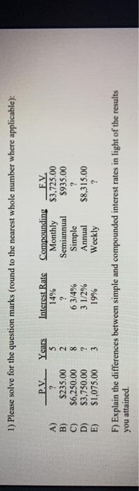  1) Please solve for the question marks (round to the nearest