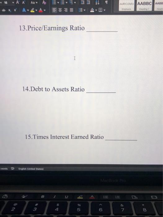  AaA > 321 AABBCAAB | | . 13.Price/Earnings Ratio I 14.Debt