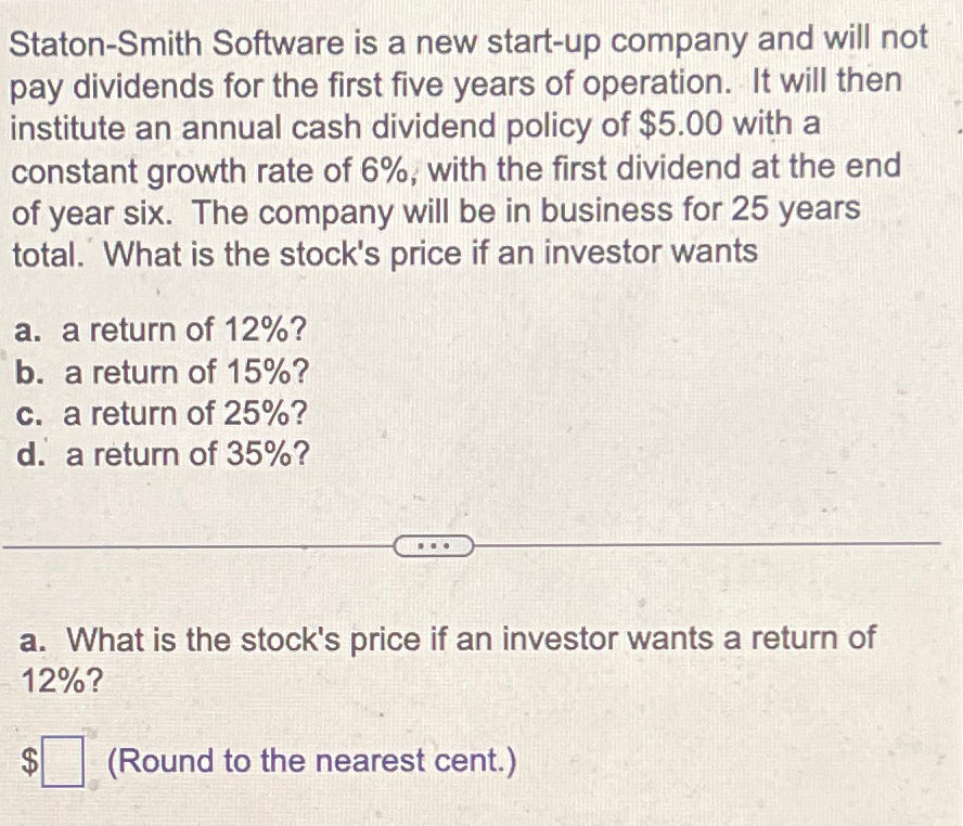  Staton-Smith Software is a new start-up company and will not pay