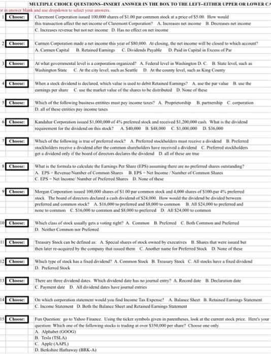  MULTIPLE CHOICE QUESTIONS--INSERT ANSWER IN THE BOX TO THE LEFT-EITHER UPPER