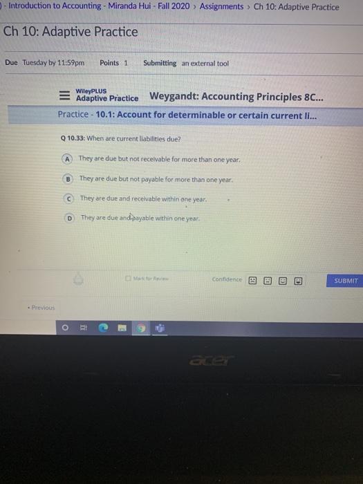 - Introduction to Accounting - Miranda Hui - Fall 2020 Assignments