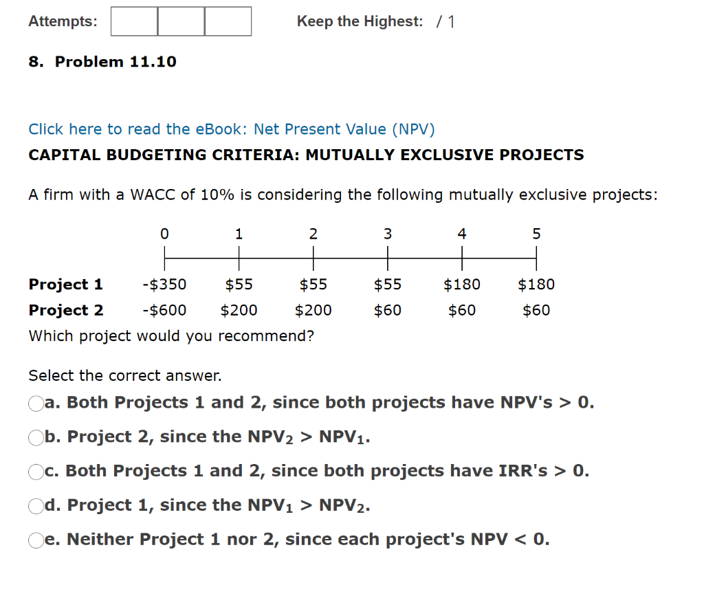 Attempts: Keep the Highest: 71 8. Problem 11.10 Click here to