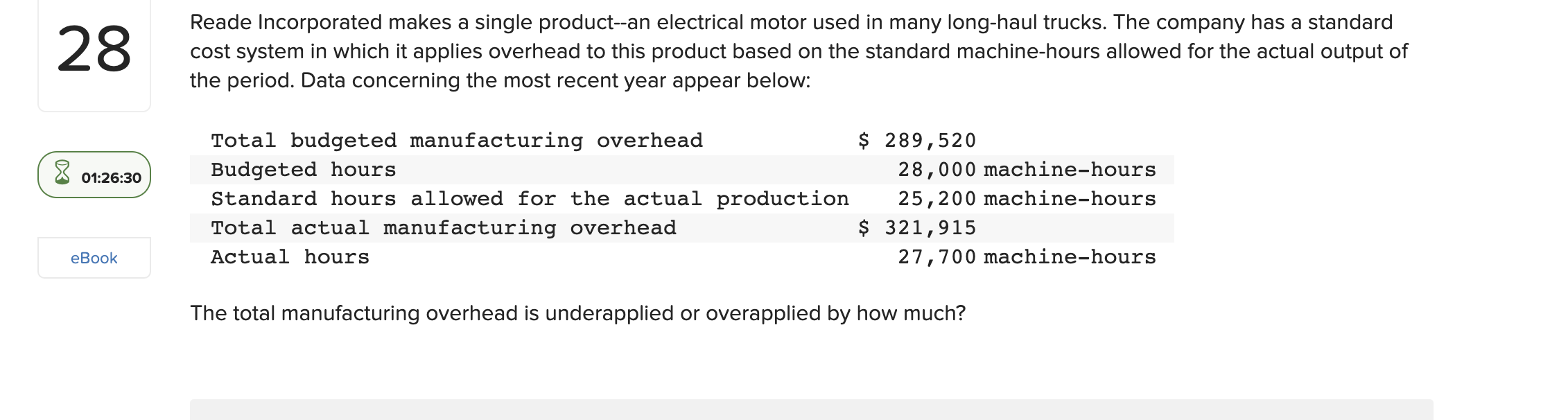 cost Fixed overhead cost 01:25:45 $ 12,040 $ 17,360 eBook The following