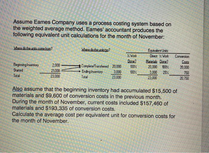  Assume Eames Company uses a process costing system based on the