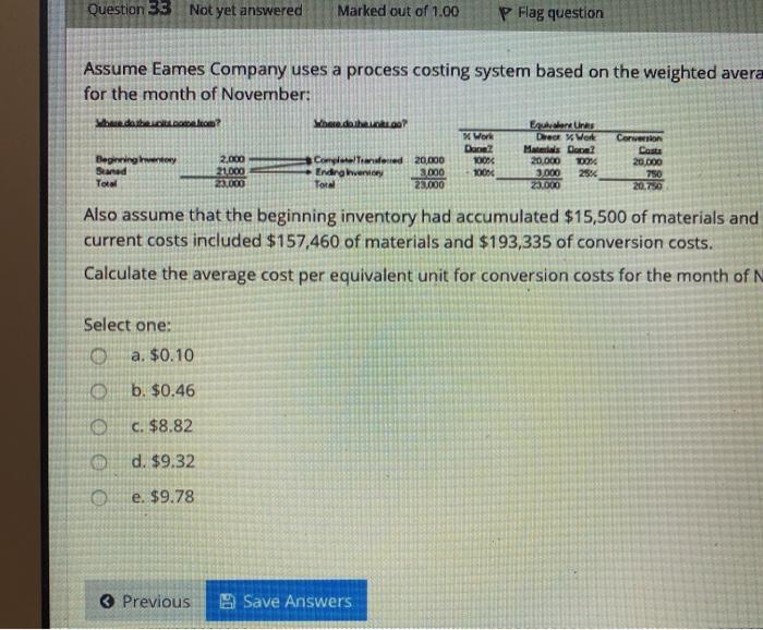 weighted average method. Eames' accountant produces the following equivalent unit calculations for