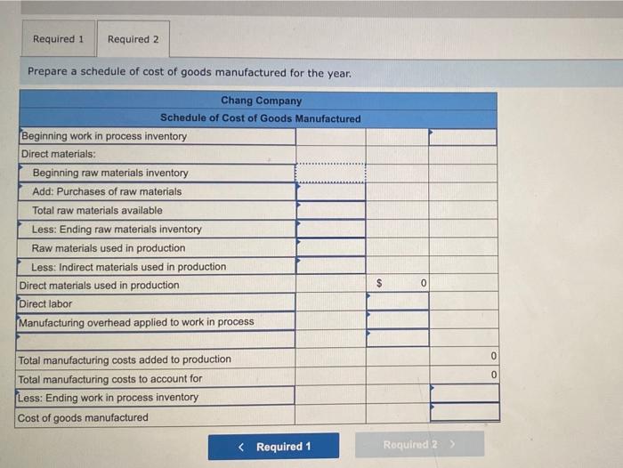 6 The following cost data relate to the manufacturing activities of Chang
