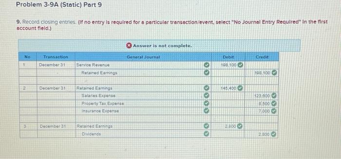 3.9A (Static) Complete the full accounting cycle (LO3-3, 3-4, 3-5, 3-6, 3-7)