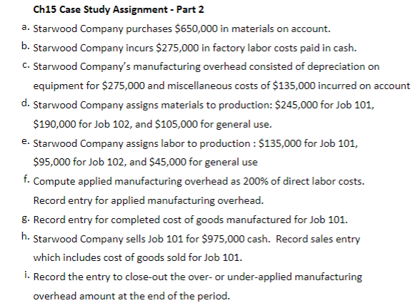  Ch15 Case Study Assignment - Part 2 a. Starwood Company purchases