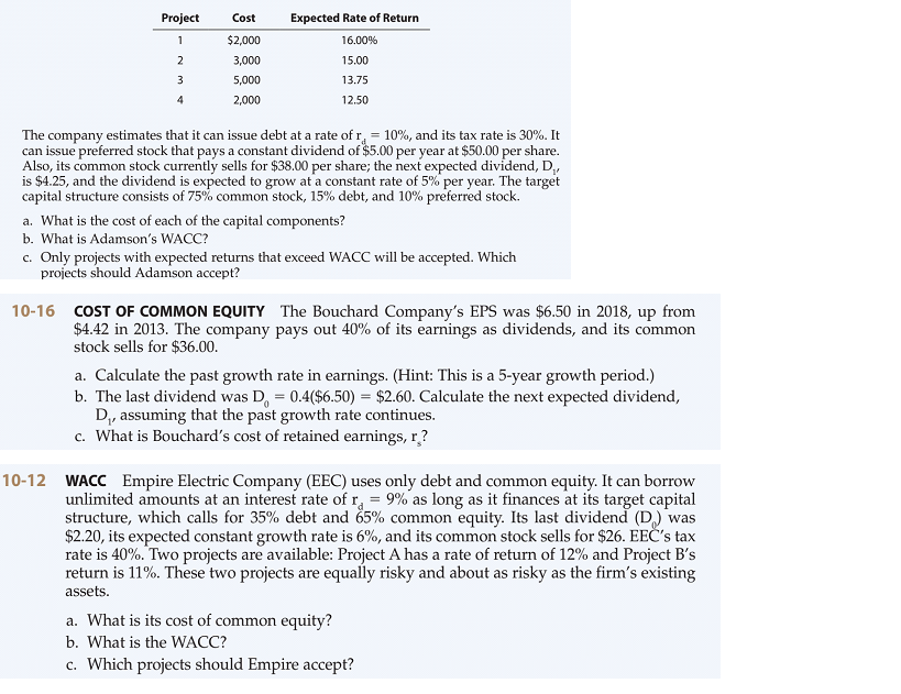 Project Cost 1 2 $2,000 3,000 5,000 2,000 Expected Rate of