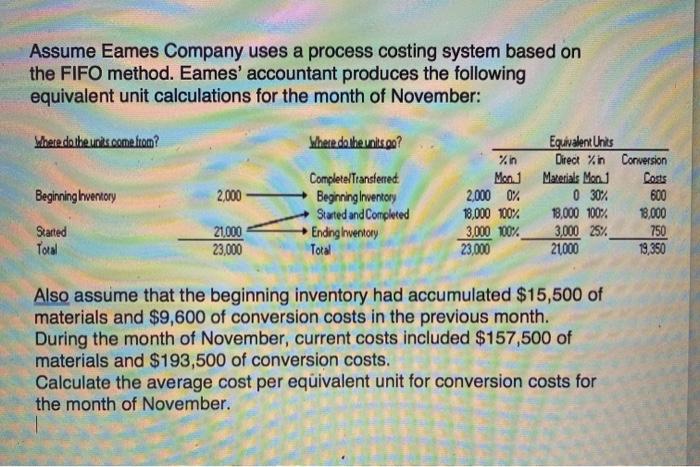  Assume Eames Company uses a process costing system based on the