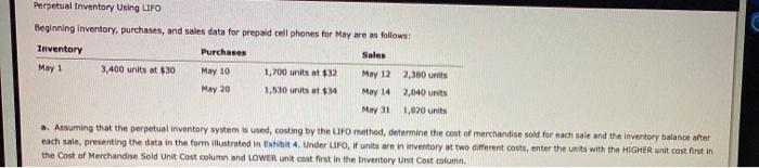  Perpetual Inventory Using LIFO Beginning inventory, purchases, and sales data for
