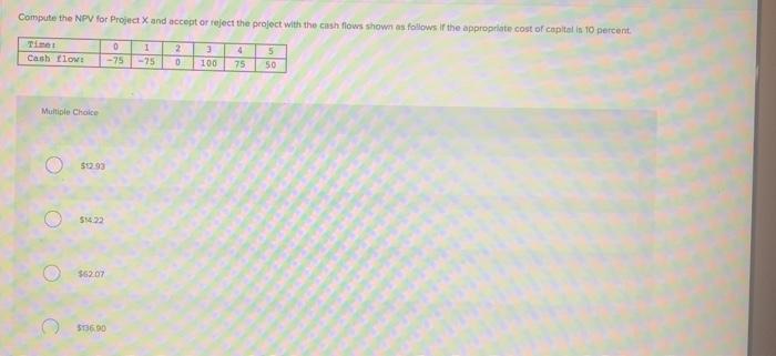  Compute the NPV for Project X and accept or reject the