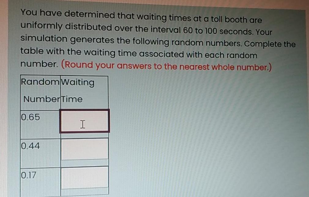  please solve soon its request You have determined that waiting times