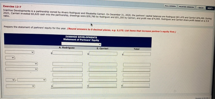  FULL SCREEN PRINTER VERSION BACK NEXT Exercise 12-7 Ivanhoe Developments is