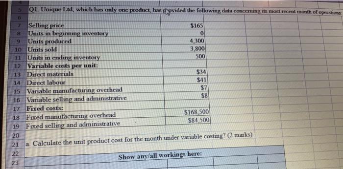  Q1. Unique Led, which has only one product, has | pvided