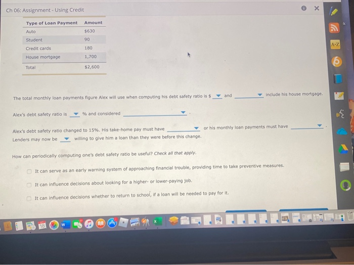  Ch 06: Assignment - Using Credit X Type of Loan Payment