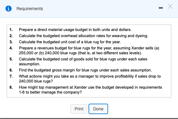  Requirements mi i Prepare a direct material usage budget in both