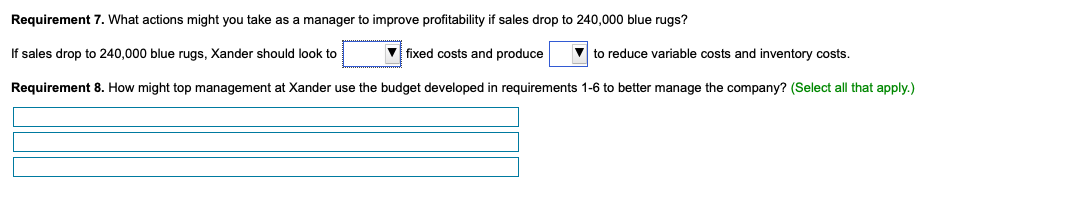 blue rugs under each sales assumption. What actions might you take as
