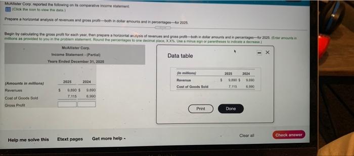 and in percentages for 2025. Begin by calculating the gross profit for