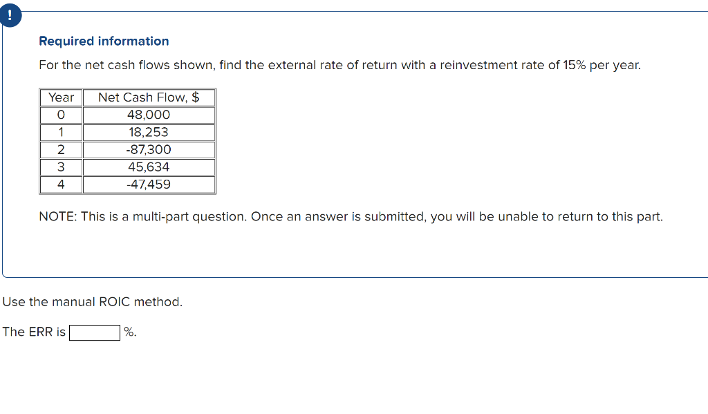 ! Required information For the net cash flows shown, find the