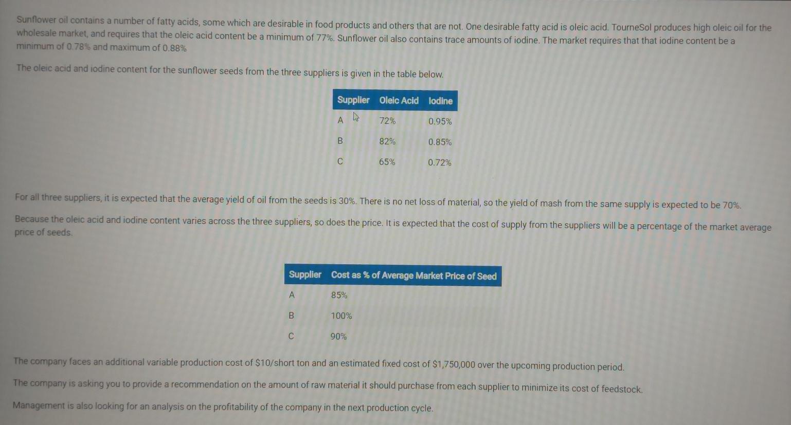price of sunflower seeds , oil and mash in the next production