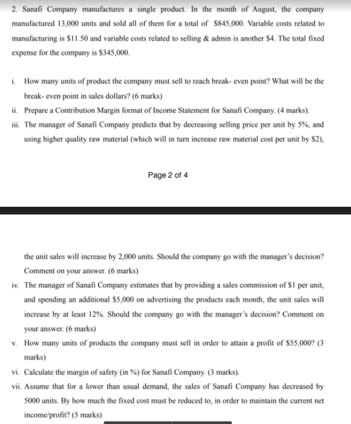  PLEASE SOLVE THE ANSWER FROM NUMBER 1 TO 4 2. Sanafi