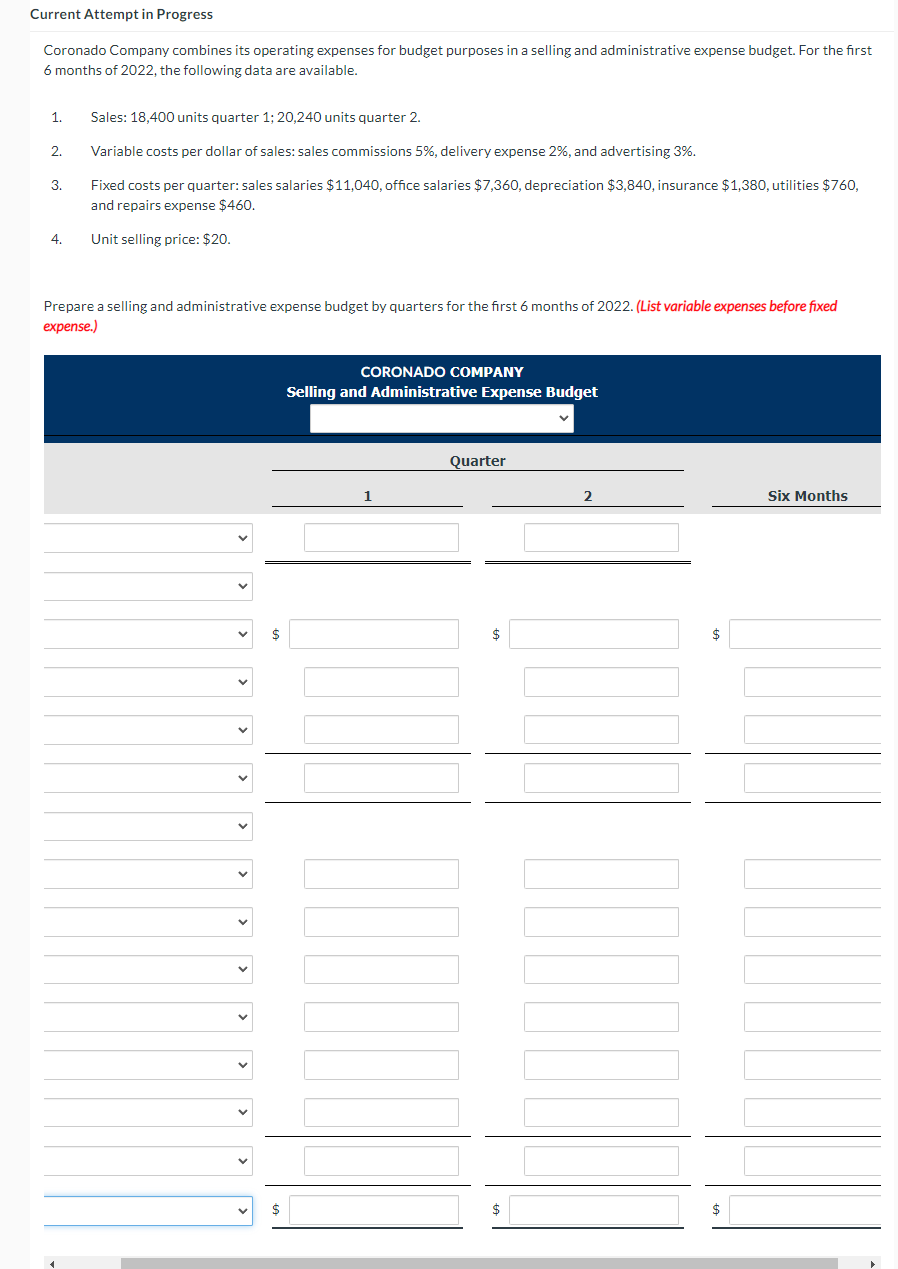  Current Attempt in Progress Coronado Company combines its operating expenses for