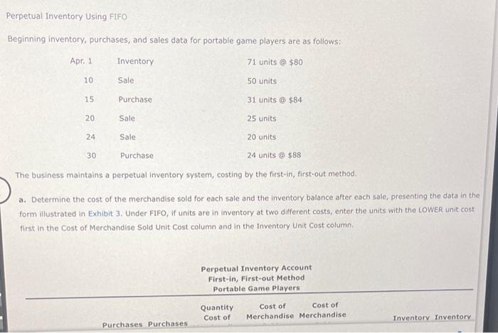  Perpetual Inventory Using FIFO Beginning inventory, purchases, and sales data for