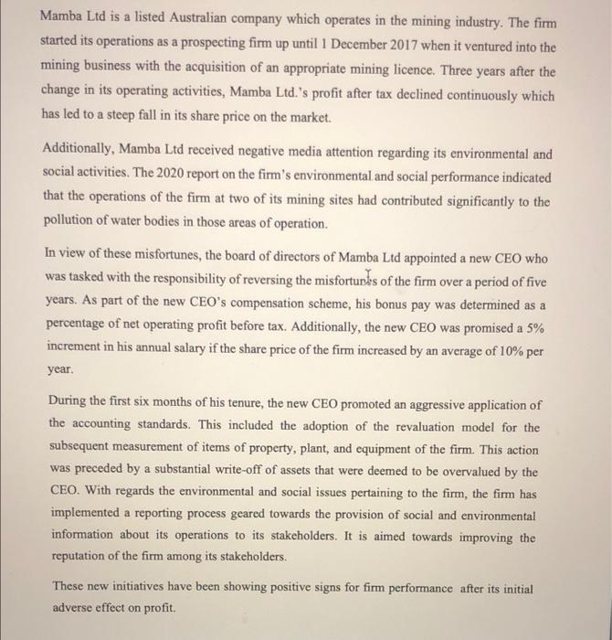 Please answer both part a and part b Mamba Ltd is a