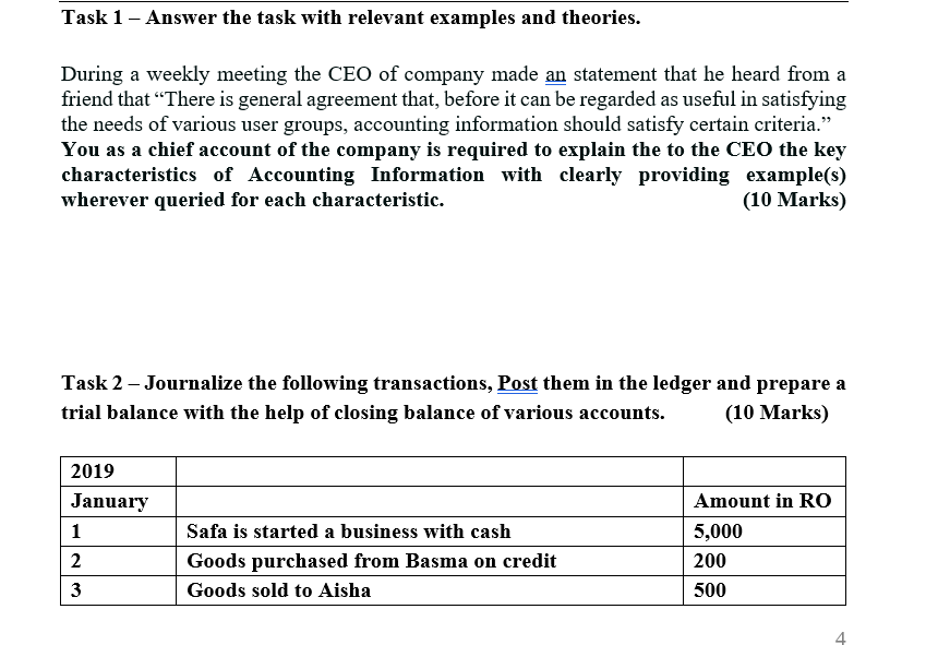 Task 1 - Answer the task with relevant examples and theories.