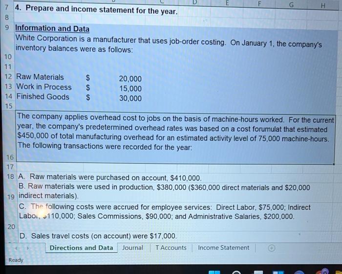  G A A A 7 4. Prepare and income statement for