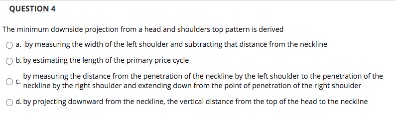  QUESTION 4 The minimum downside projection from a head and shoulders