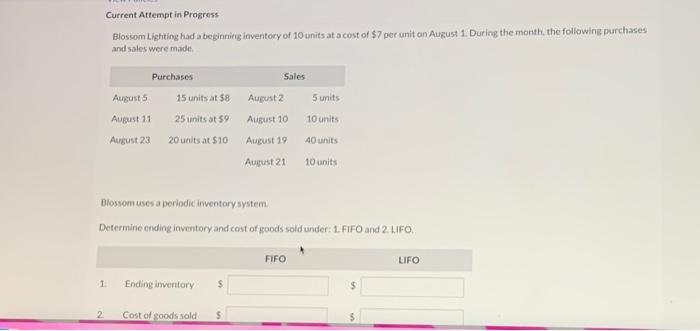  Current Attempt in Progress Blossom Lighting had a beginning inventory of