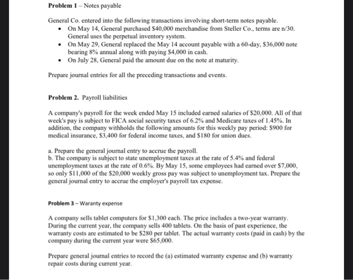  Problem 1 - Notes payable General Co, entered into the following
