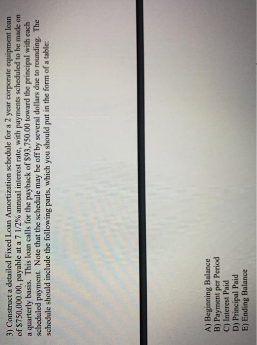  3) Construct a detailed Fixed Loan Amortization schedule for a 2