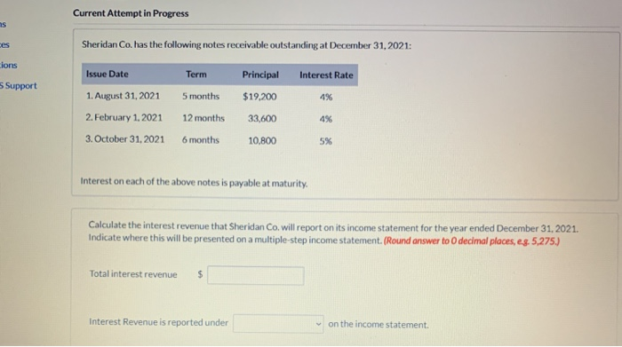 Current Attempt in Progress . Sheridan Co. has the following notes