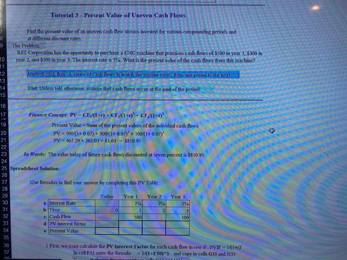  Tutorial 3 - Present Value of Uneven Cash Flows 7 9