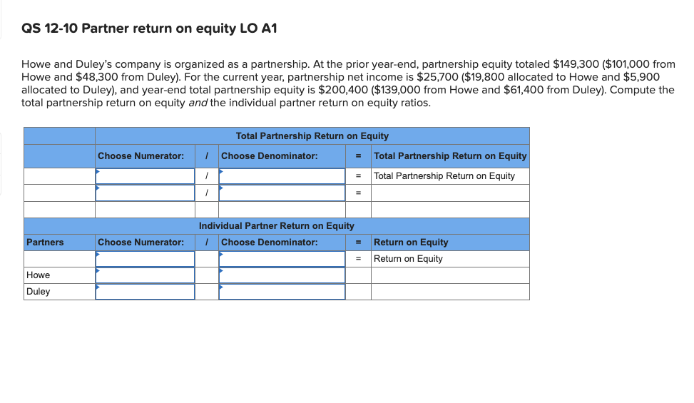 QS 12-10 Partner return on equity LO A1 Howe and Duley's