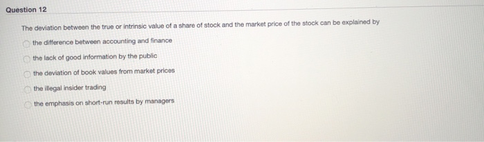  Question 12 The deviation between the true or intrinsic value of