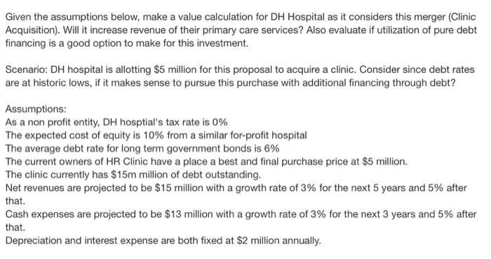 primary care services? Also evaluate if utilization of pure debt financing is