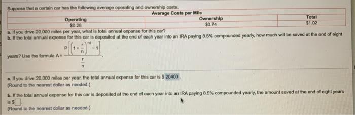  Suppose that a certain car has the following average operating and