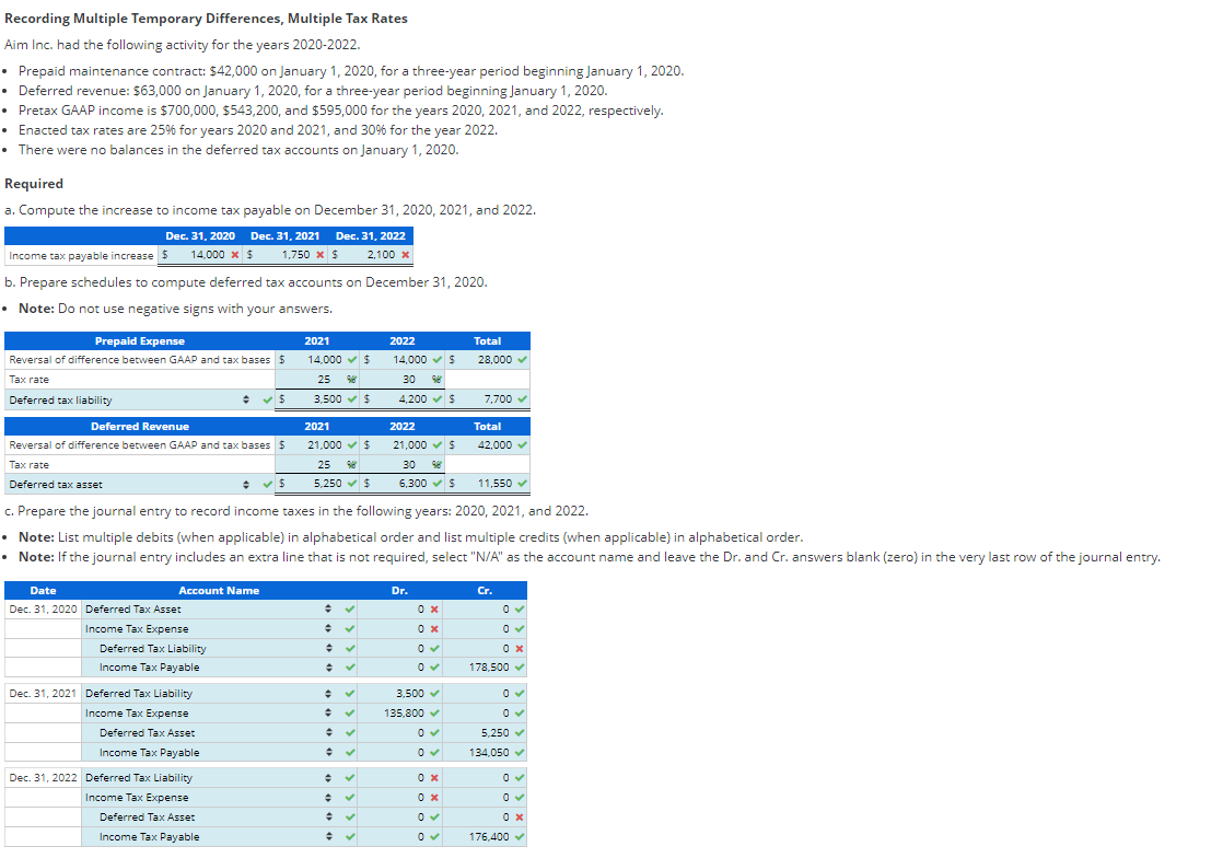  Recording Multiple Temporary Differences, Multiple Tax Rates Aim Inc. had the
